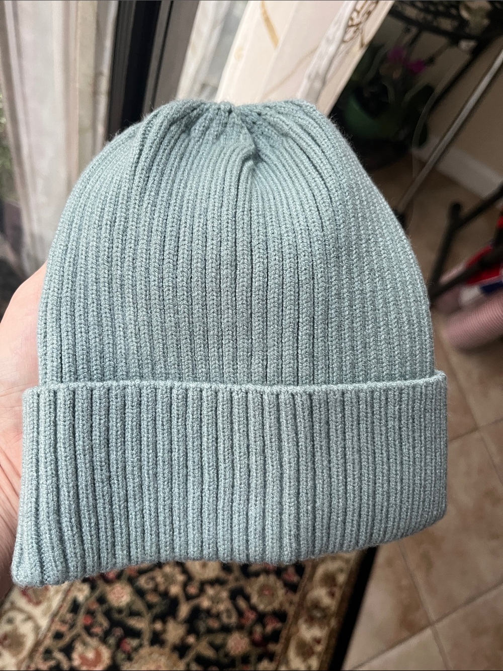 Unisex Ribbed Stretch Knit Beanie Hat In Blue/Green